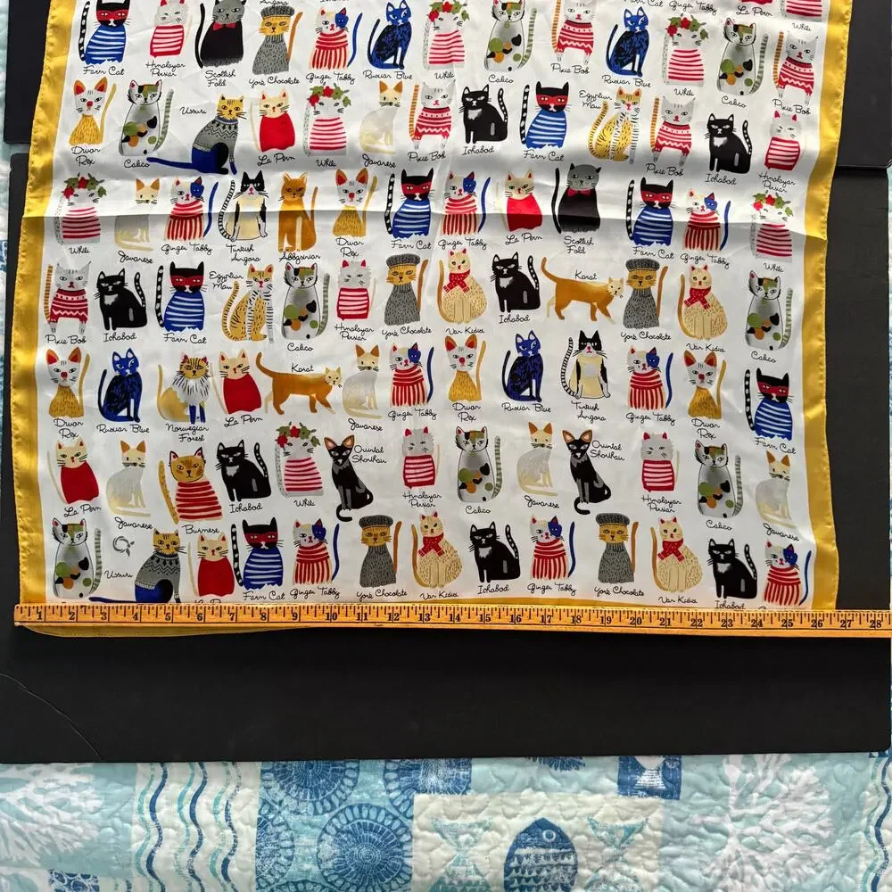 Colorful Cat Breed Print Square Scarf Silky Polyester Neck Hair Purse Accessory
